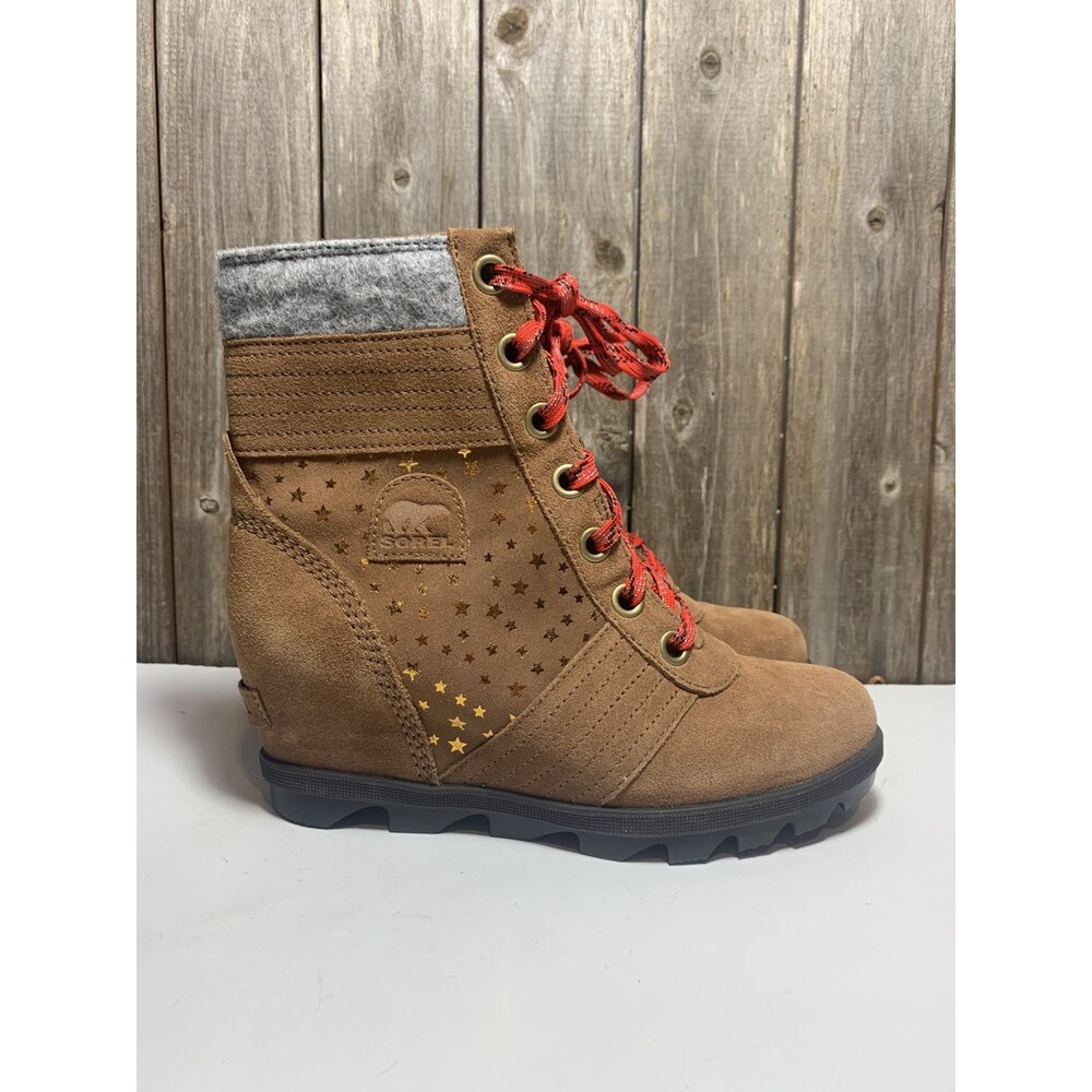 SOREL Lexie Wedge Gold Star Boots Womens / Youth Brown Leather 5
